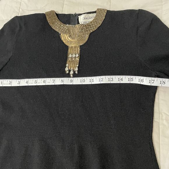 Don Sayres for Wellmore Dress Small Black Sequin Santana Knit USA Vintage 80s - Picture 3 of 10